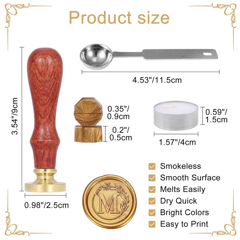 Yoption Letter Wax Seal Kit, Vintage Initial Alphabet M With Wreath Stamp and 120 Antique Gold Seal Beads - Image 4